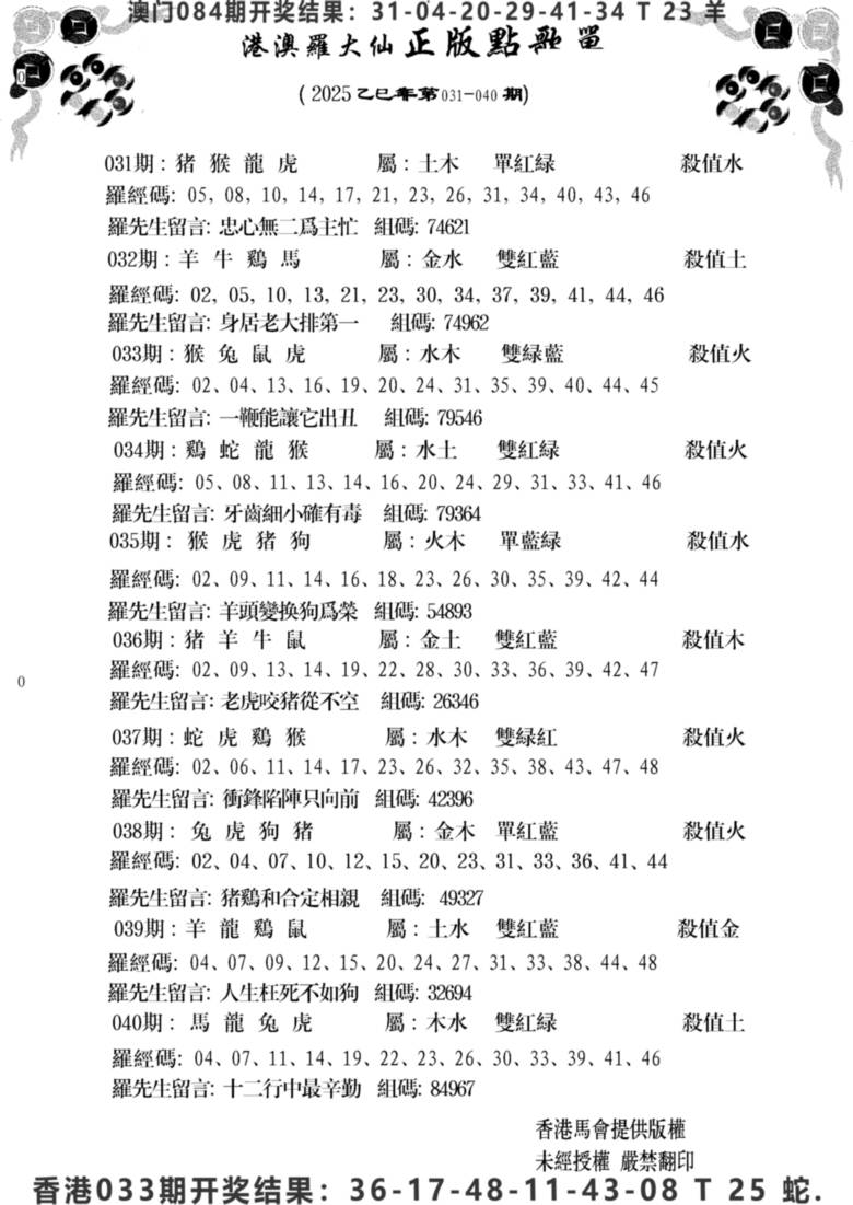 2025034期点歌单